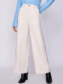 Landing At Noon 前接縫闊腿褲 - 白色 - 查看 2