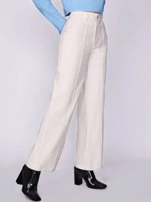 Landing At Noon 前接縫闊腿褲 - 白色 - 查看 4
