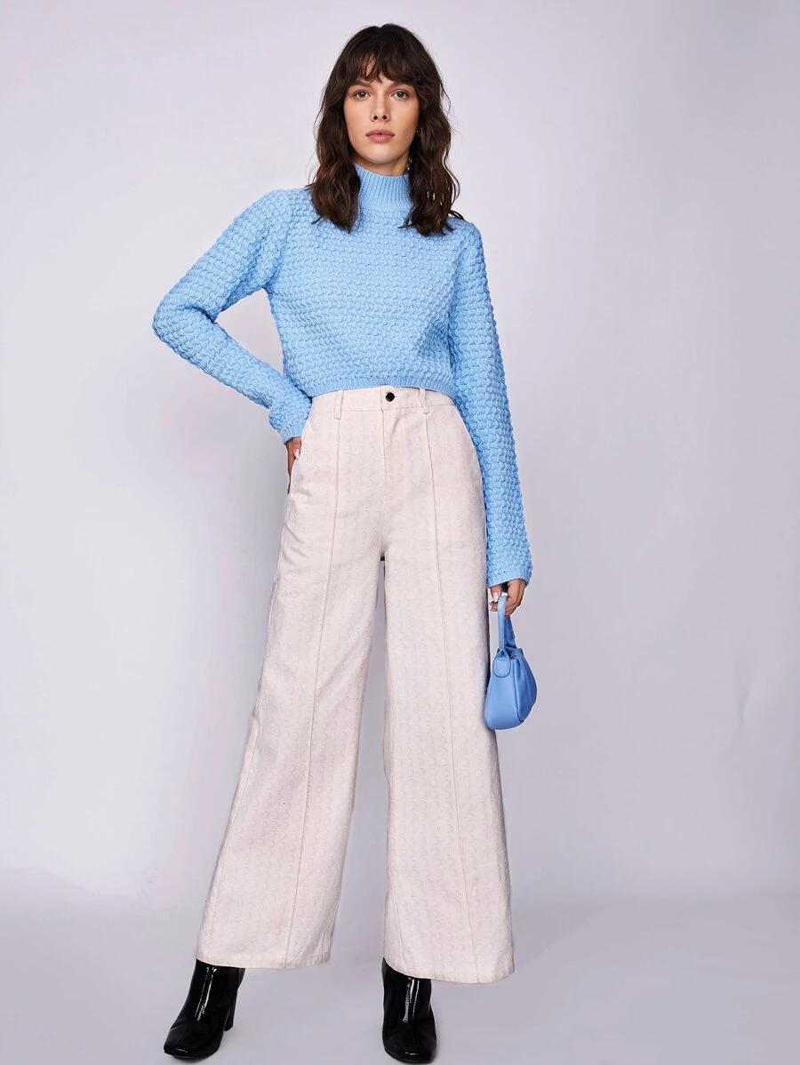 Landing At Noon 前接縫闊腿褲 - 白色 - 查看 1