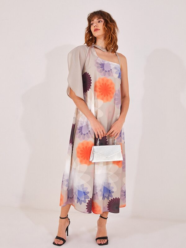 AdAnn 印花不對稱領連衣裙