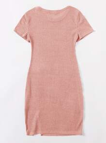 SHEIN Essnce 羅紋針織下擺開叉洋裝 - 珊瑚粉 - 查看 2
