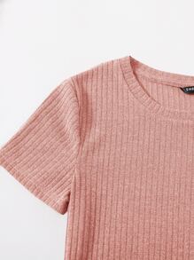 SHEIN Essnce 羅紋針織下擺開叉洋裝 - 珊瑚粉 - 查看 4