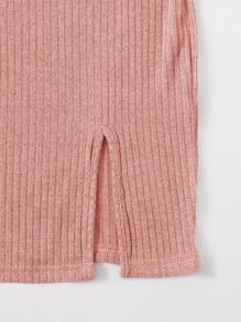 SHEIN Essnce 羅紋針織下擺開叉洋裝 - 珊瑚粉 - 查看 5