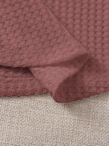 SHEIN EZwear Solid Waffle Knit Tee - Redwood - View 4