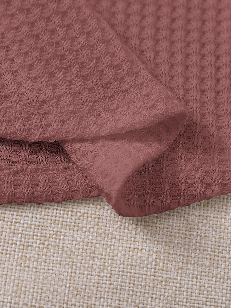 SHEIN EZwear Solid Waffle Knit Tee - Redwood - View 4