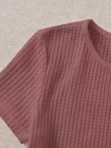 SHEIN EZwear Solid Waffle Knit Tee - Redwood - View 5