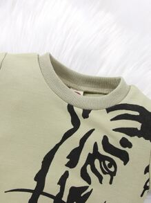 Baby Boy Tiger Print Sweatshirt & Letter Graphic Sweatpants - Multicolor - View 5