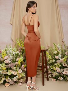SHEIN Vestido de dama de honor fruncido bajo cruzado - Óxido marrón - Ver 2
