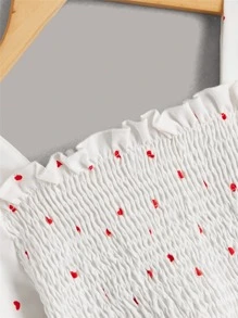 Girls Heart Print Shirred Peplum Blouse - White - View 3