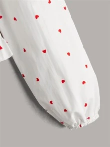 Girls Heart Print Shirred Peplum Blouse - White - View 4