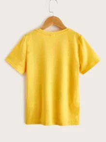 SHEIN Tween Boy Summer Sporty Style Fitted Knit Crewneck Short Sleeve T-Shirt For Tween With Slogan And Headphone Patterns