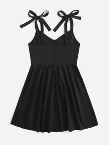 ROMWE Kawaii Tie Shoulder Cami Dress - Black - View 2