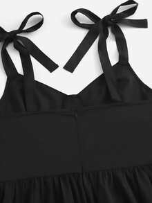 ROMWE Kawaii Tie Shoulder Cami Dress - Black - View 3