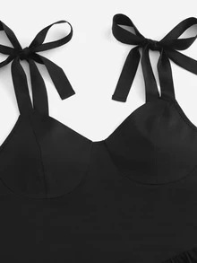 ROMWE Kawaii Tie Shoulder Cami Dress - Black - View 4