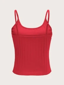 SHEIN EZwear 羅紋針織吊帶上衣 - 紅色 - 查看 2