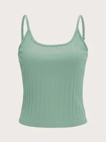 SHEIN EZwear Áo hai dây Gân đan màu trơn Cơ bản - Màu xanh Bạc hà - Xem 1