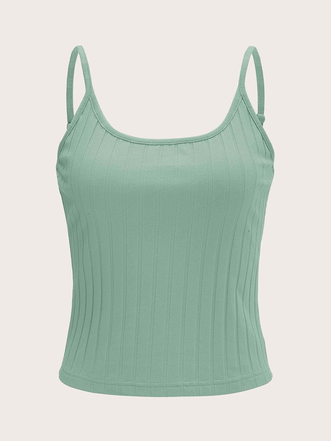 SHEIN EZwear Áo hai dây Gân đan màu trơn Cơ bản - Màu xanh Bạc hà - Xem 1