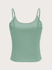 SHEIN EZwear Áo hai dây Gân đan màu trơn Cơ bản - Màu xanh Bạc hà - Xem 2