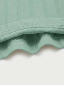 SHEIN EZwear Áo hai dây Gân đan màu trơn Cơ bản - Màu xanh Bạc hà - Xem 3