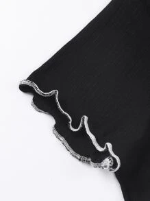 Girls 1pc Top-stitching Asymmetrical Hem Tee & 1pc Shorts - Black - View 6