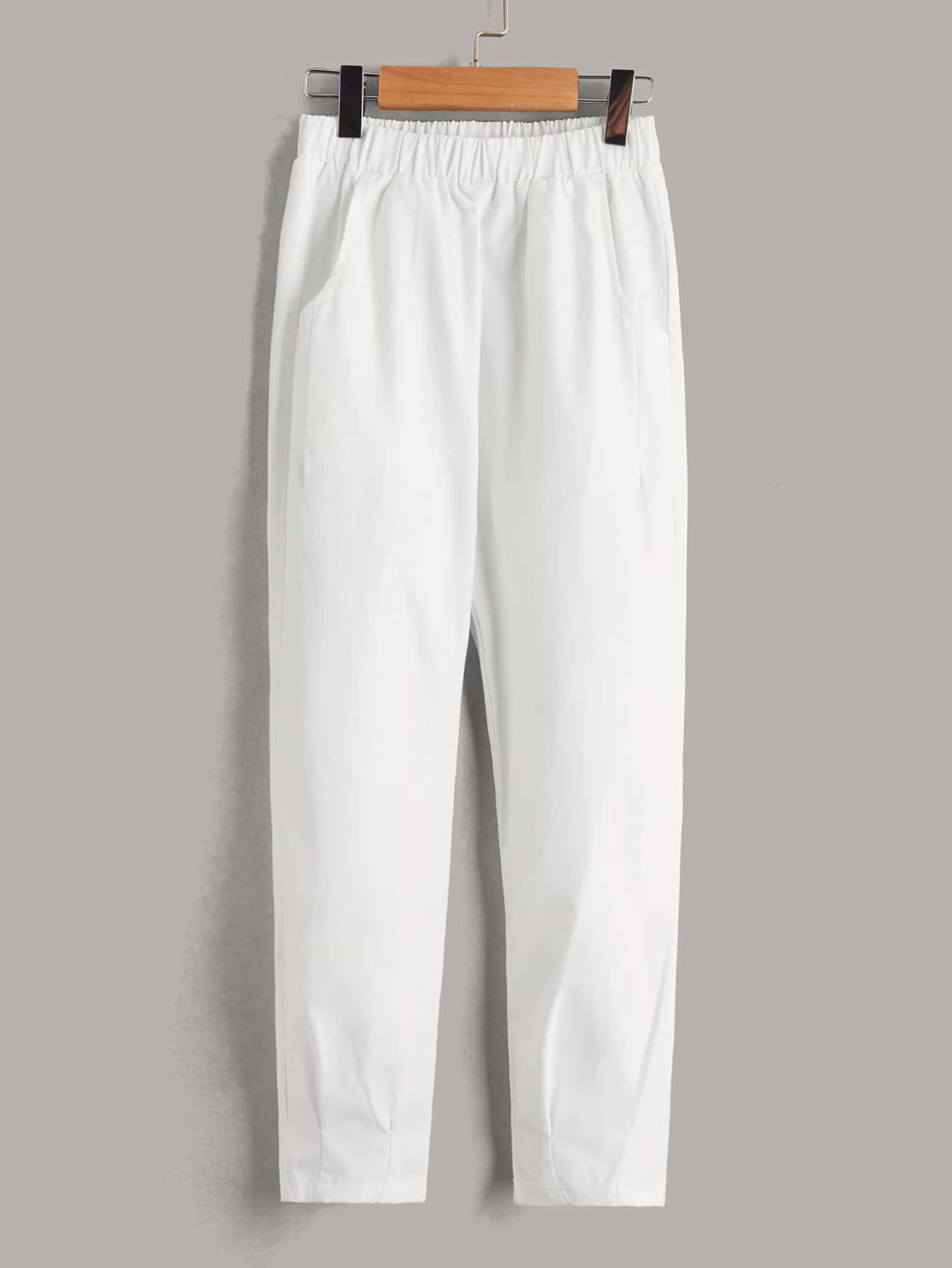 SHEIN Boys Elastic Waist Solid Pants - White - View 1