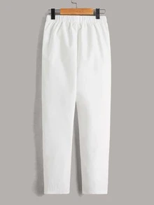 SHEIN Boys Elastic Waist Solid Pants - White - View 2