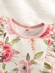 Bebé Jumpsuit con estampado floral ribete con fruncido con diadema - Multicolor - Ver 3