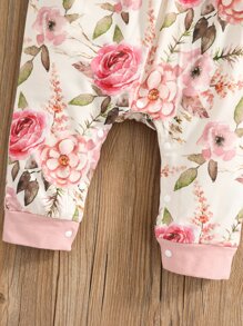 Bebé Jumpsuit con estampado floral ribete con fruncido con diadema - Multicolor - Ver 6