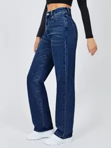 SHEIN Tall 高腰淺色水洗牛仔褲 - 深色水洗藍 - 查看 1