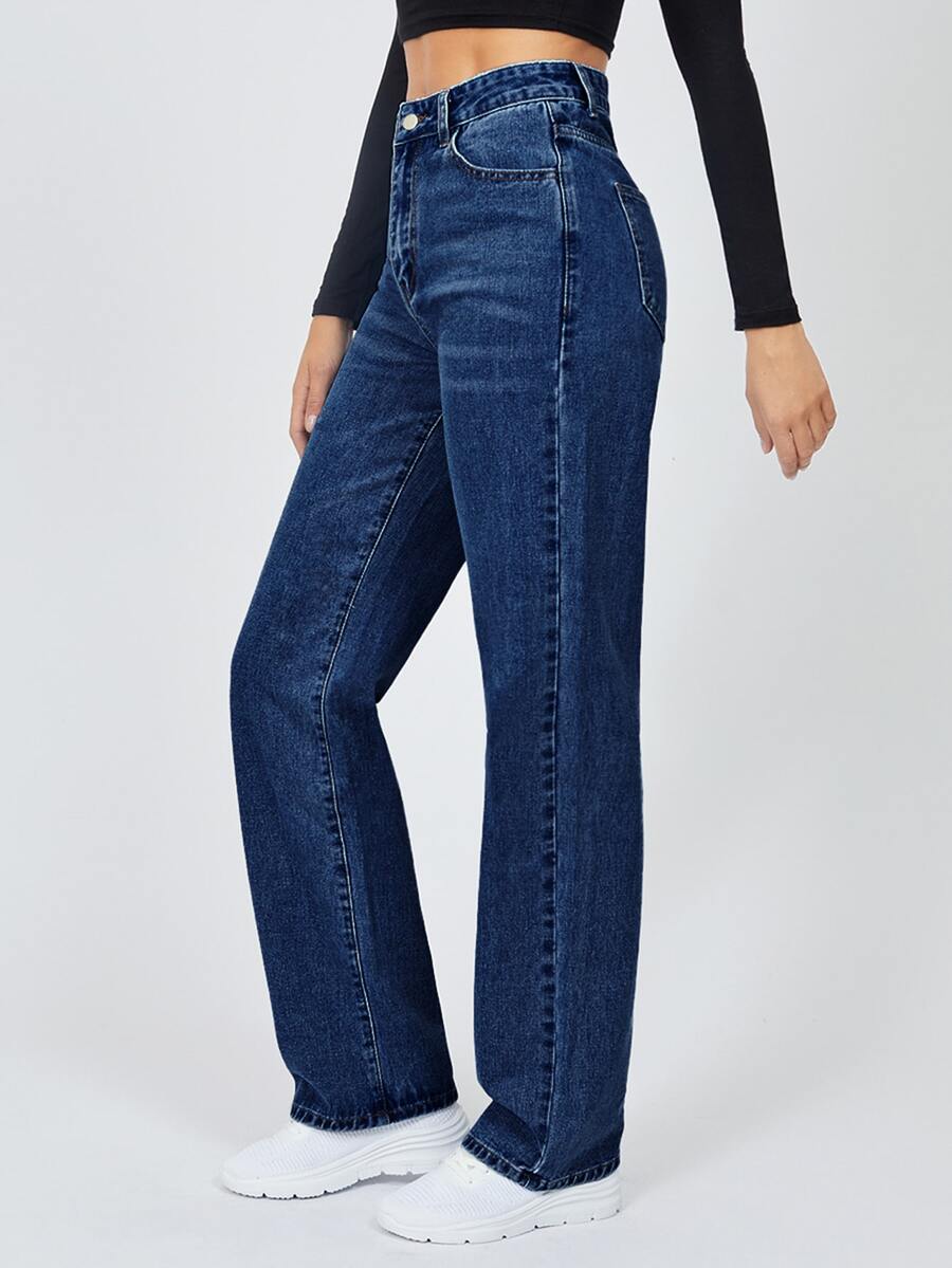SHEIN Tall 高腰淺色水洗牛仔褲 - 深色水洗藍 - 查看 1