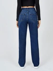 SHEIN Tall 高腰淺色水洗牛仔褲 - 深色水洗藍 - 查看 2