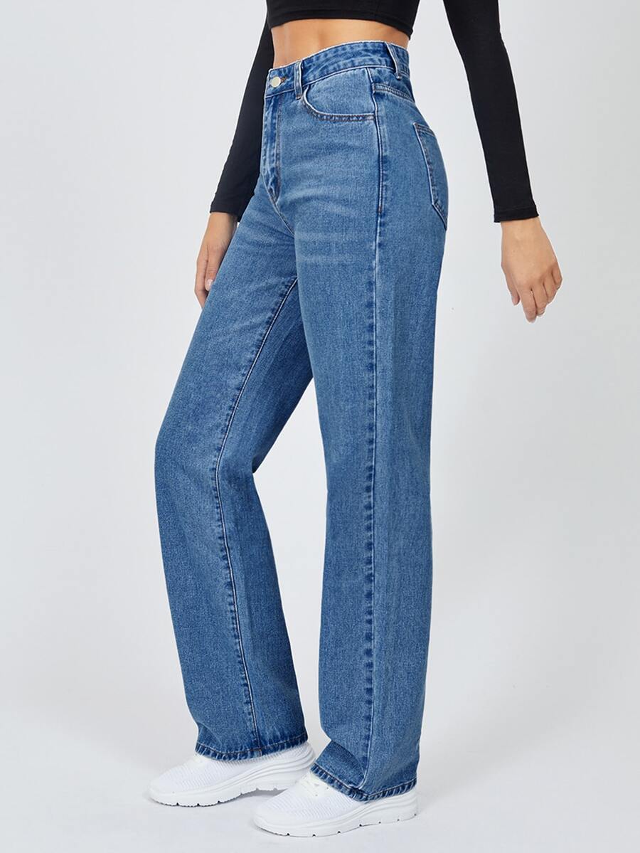 SHEIN Tall 高腰淺色水洗牛仔褲 - 中等水洗藍 - 查看 1