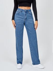 SHEIN Tall 高腰淺色水洗牛仔褲 - 中等水洗藍 - 查看 3