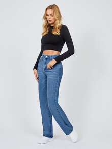 SHEIN Tall 高腰淺色水洗牛仔褲 - 中等水洗藍 - 查看 4