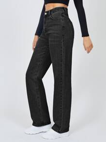 SHEIN Tall High Waist Light Washed Jeans - Dark Grey - View 1