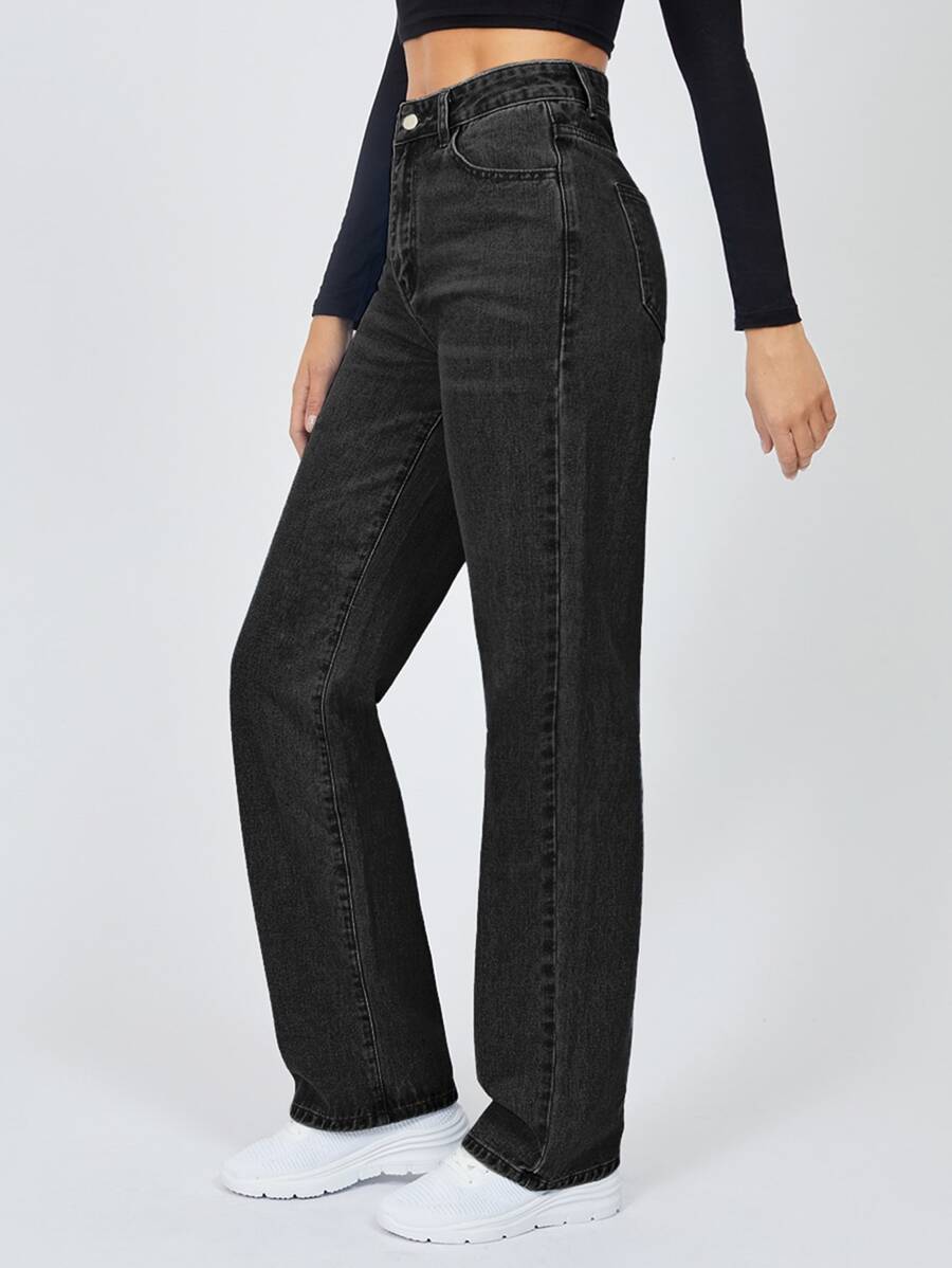 SHEIN Tall High Waist Light Washed Jeans - Dark Grey - View 1