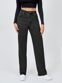 SHEIN Tall High Waist Light Washed Jeans - Dark Grey - View 3