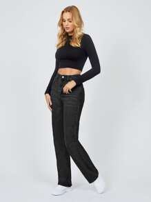 SHEIN Tall High Waist Light Washed Jeans - Dark Grey - View 4