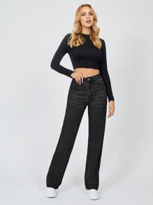 SHEIN Tall High Waist Light Washed Jeans - Dark Grey - View 5