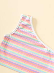 嬰兒條紋圖案單肩上衣和腰帶牛仔短褲 - 彩色 - 查看 3