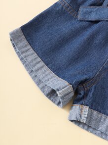 嬰兒條紋圖案單肩上衣和腰帶牛仔短褲 - 彩色 - 查看 5