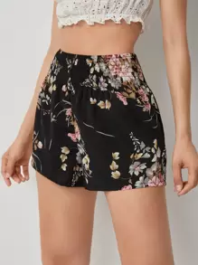 SHEIN VCAY Shirred Waist Floral Shorts - Multicolor - View 3
