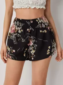 SHEIN VCAY Shirred Waist Floral Shorts - Multicolor - View 4