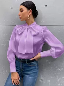 SHEIN Privé Áo sơ mi nữ Nút màu trơn Thanh lịch - Màu tím  Violet - Xem 4