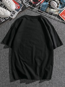 Manfinity Tops Nam Hoa Lá thư Giải trí - màu đen - Xem 2