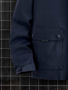 Boyfriend Style Men 1pc Letter Graphic Patch Detail Hooded Sports Jacket - Navy Blue - View 3