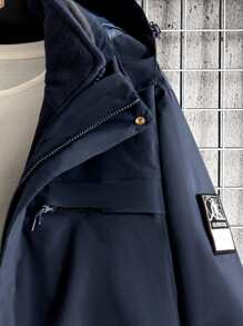 Boyfriend Style Men 1pc Letter Graphic Patch Detail Hooded Sports Jacket - Navy Blue - View 4