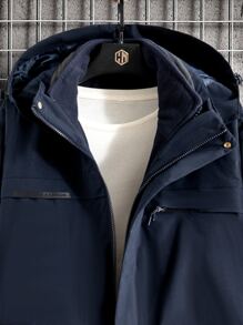 Boyfriend Style Men 1pc Letter Graphic Patch Detail Hooded Sports Jacket - Navy Blue - View 5