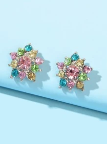 Rhinestone Decor Stud Earrings - Multicolor - View 1