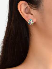 Rhinestone Decor Stud Earrings - Multicolor - View 2